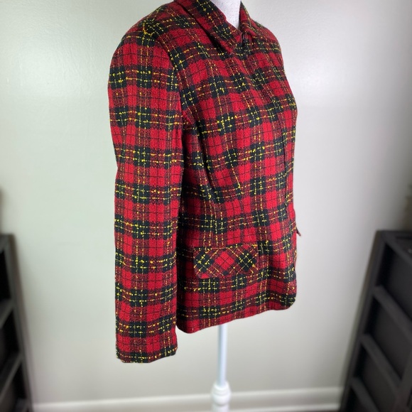 Sag Harbor women vintage full zip plaid lined knit blazer Sz 12 pockets red - Picture 3 of 8